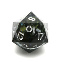 Thumbnail for Green Beholder in Clear & Black Liquid Sharp Resin - D20 RPG Dice