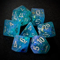 Thumbnail for Glitter in Blue & Cyan Resin - 7pcs RPG Full Dice Set