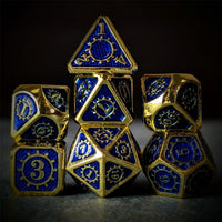 Thumbnail for Gear in Blue Enamel Gold Metal - 7pcs RPG Dice Set