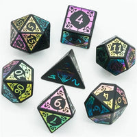 Thumbnail for Celtic Knot on Black Obsidian Gemstone - 7pcs RPG Dice Set