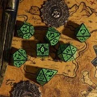Thumbnail for Green Celtic Knot on Black Acrylic - 7pcs RPG Full Dice Set