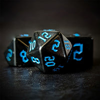 Thumbnail for Blue on Solid Black Acrylic - 7pcs RPG Full Dice Set Close