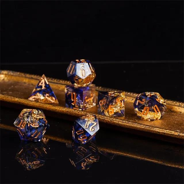 Foil Feather Black, Blue & Clear Filled Sharp Resin - 7pcs RPG Dice Set