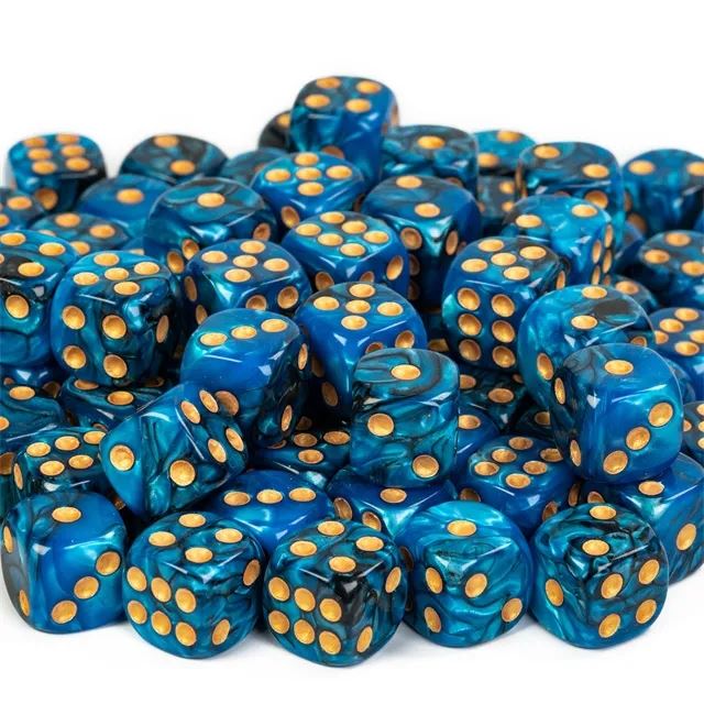 16mm Blue & Black Acrylic  - 6pcs D6 RPG Dice Set