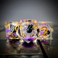 Thumbnail for 7pcs Dice Sharp Filled Liquid Cat Gold Font Clear Purple