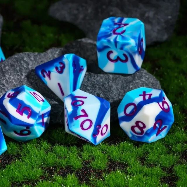 Blue & White Layered Silicone - 7pcs RPG Full Dice Set