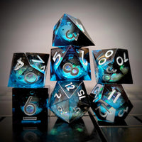 Thumbnail for 7pcs Dice Sharp Filled Liquid White Font Black Blue