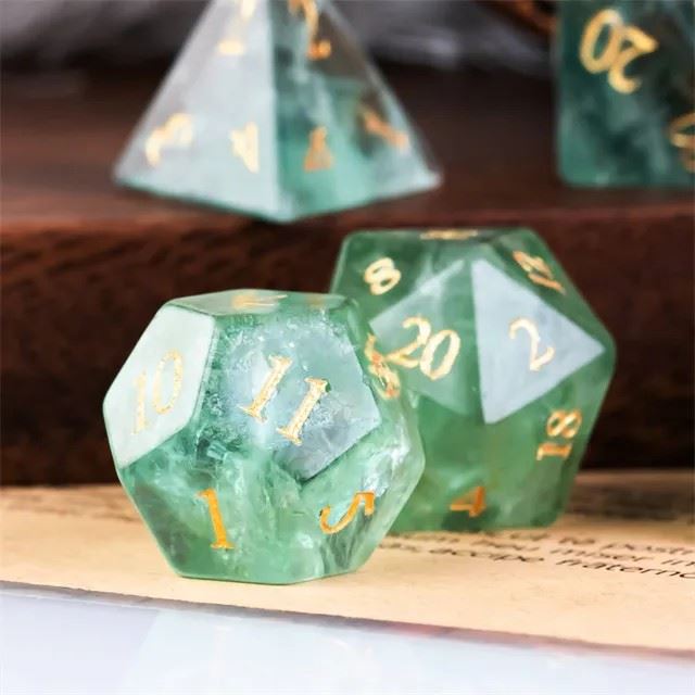 Green Fluorite Gemstone - 7pcs RPG Dice Set