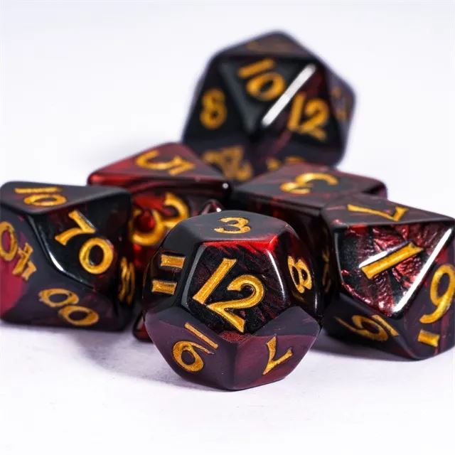 Blend of Black & Red Acrylic - 7pcs RPG Mini Dice Set