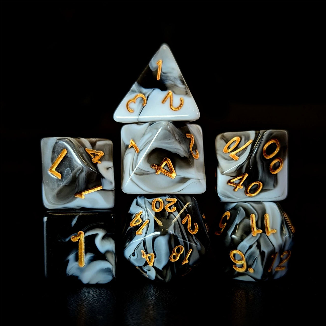 Blend of White & Black Acrylic - 7pcs RPG Full Dice Set Dark Stack