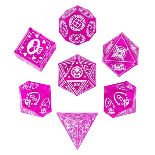 7pcs Dice Sharp Candy Pirate Pattern White Font Pink