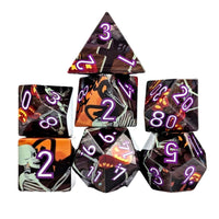 Thumbnail for 7pcs Dice Sharp Filled Skeleton White Purple Font Black Orange