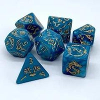 Thumbnail for Gold Dragon on Blue Acrylic - 7pcs RPG Full Dice Set
