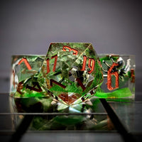 Thumbnail for Spider in Clear & Green Filled Sharp Resin - 7pcs RPG Dice Set