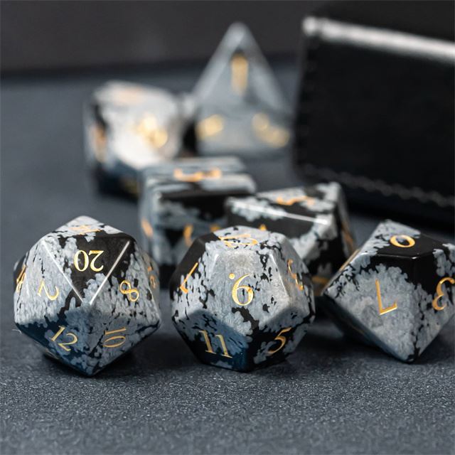 Frosted Black Snowflake Gemstone - 7pcs RPG Dice Set