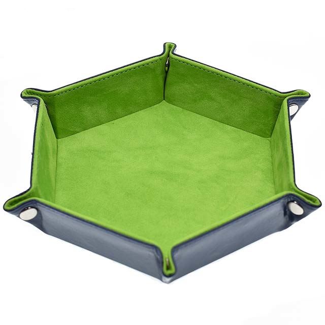 Green Velvet & Blue PU Leather - Hexagon Hard Dice Tray