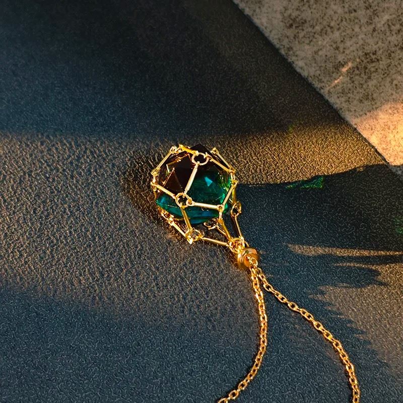 Blue & Black with Gold Chain D20 Necklace