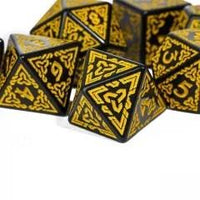 Thumbnail for Yellow Celtic Knot on Black Acrylic - 7pcs RPG Full Dice Set