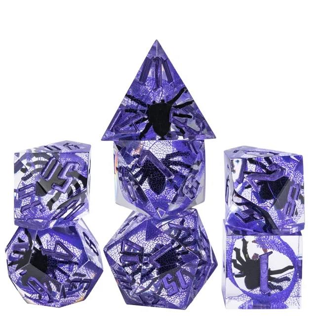 Spider in Clear & Purple Filled Sharp Resin - 7pcs RPG Dice Set