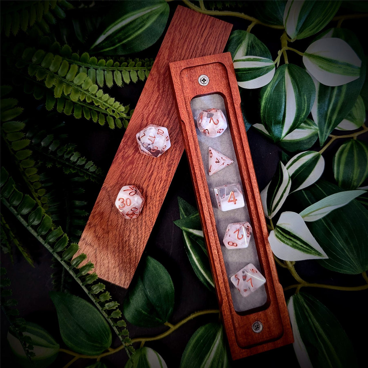 White Swirl in Clear Resin - 7pcs RPG Full Dice Set