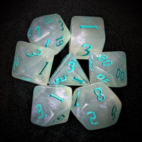 Thumbnail for Glitter in White Acrylic with Ice Font - 7pcs RPG Full Dice Set