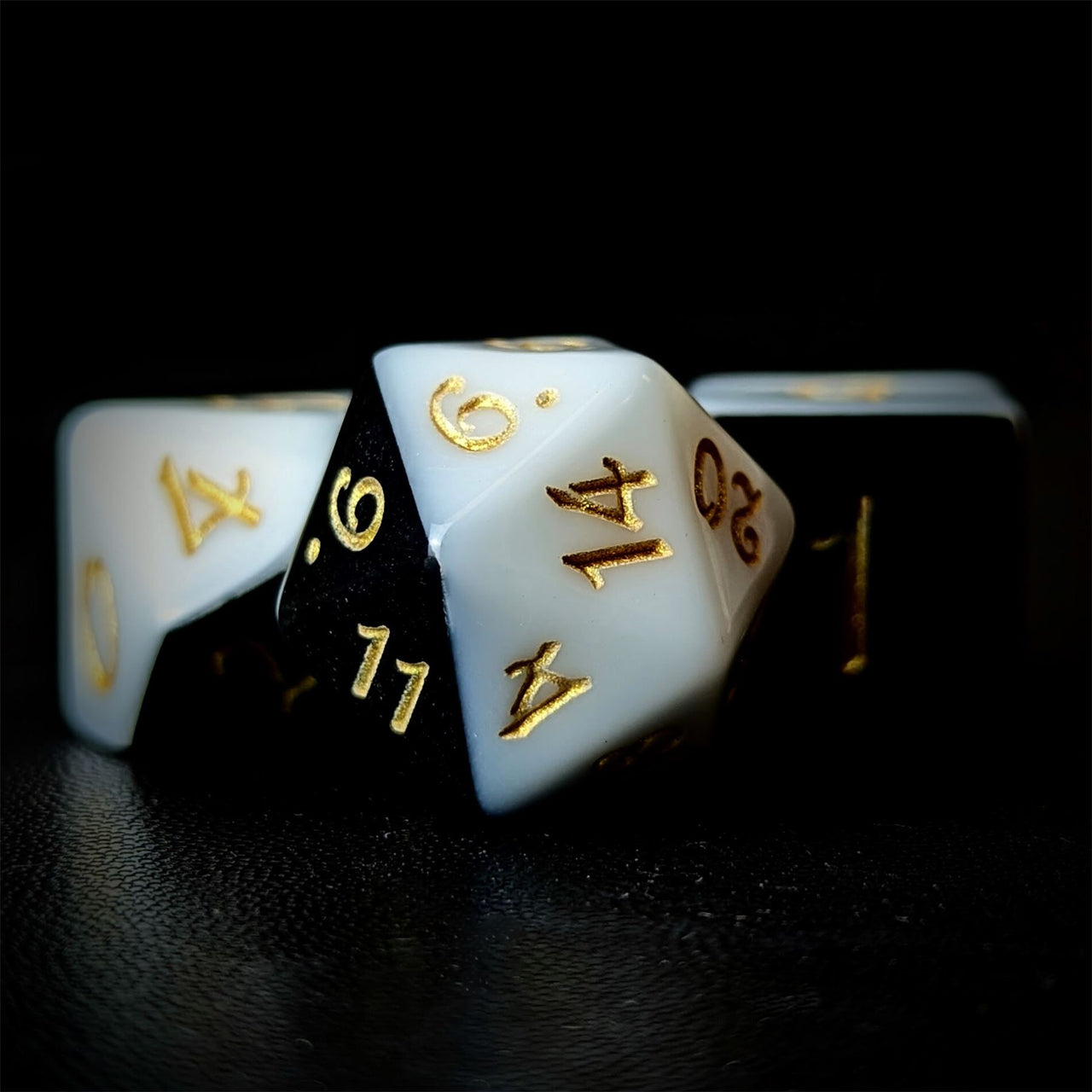 Blend of Black & White Acrylic - 7pcs RPG Full Dice Set Close