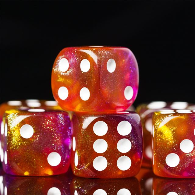 16mm Pink & Orange Acrylic with Glitter - 6pcs D6 RPG Dice Set