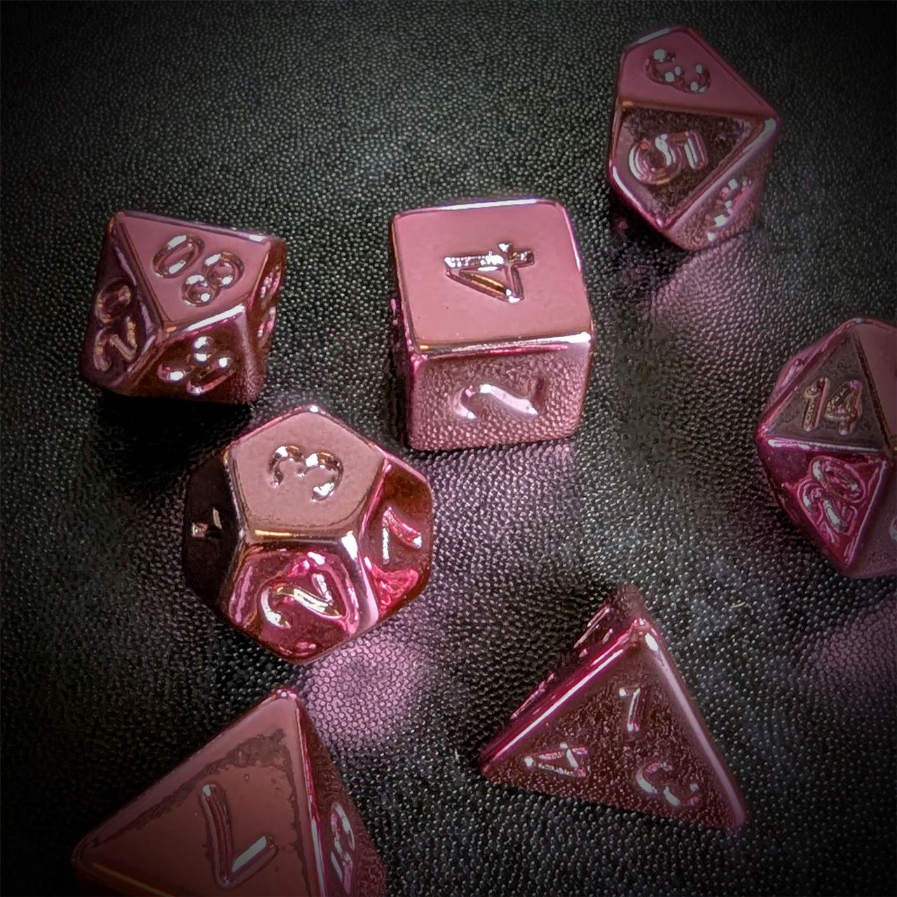 Pink Metallic Acrylic - 7pcs RPG Dice Set