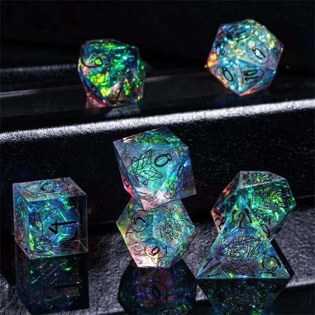 Beasts on Clear with Candy Sharp Resin - 7pcs RPG Dice Set