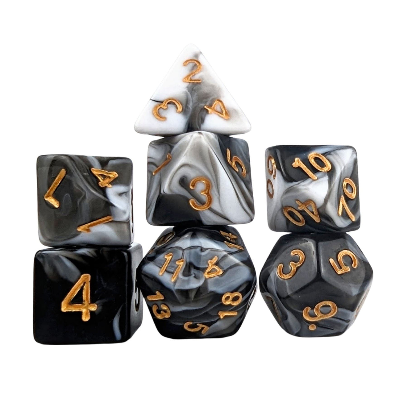 Blend of White & Black Acrylic - 7pcs RPG Full Dice Set White Stack