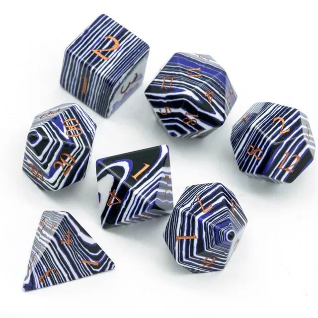 Layered Purple, White and Black Turquise Gemstone - 7pcs RPG Dice Set