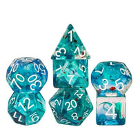 Thumbnail for 7pcs Dice Resin Swirl White Font Clear Blue Multicolour