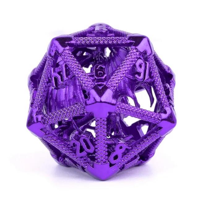 Dragon in Purple Metal - Hollow D20 RPG Dice