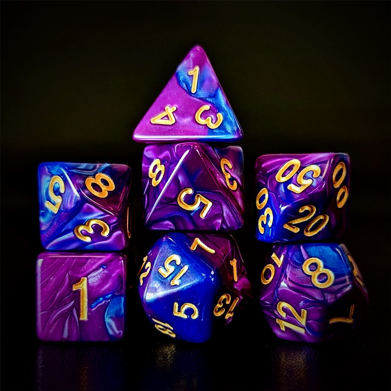 Blend of Purple & Blue Acrylic - 7pcs RPG Full Dice Set Dark Stack