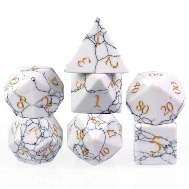 Cracked White Howlite Gemstone - 7pcs RPG Dice Set