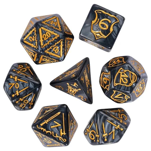 Weapons on Silk Black Acrylic - 7pcs RPG Oversized Dice Set