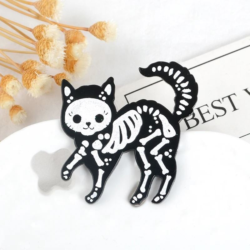 Black Cat Skeleton Pin - Novelty