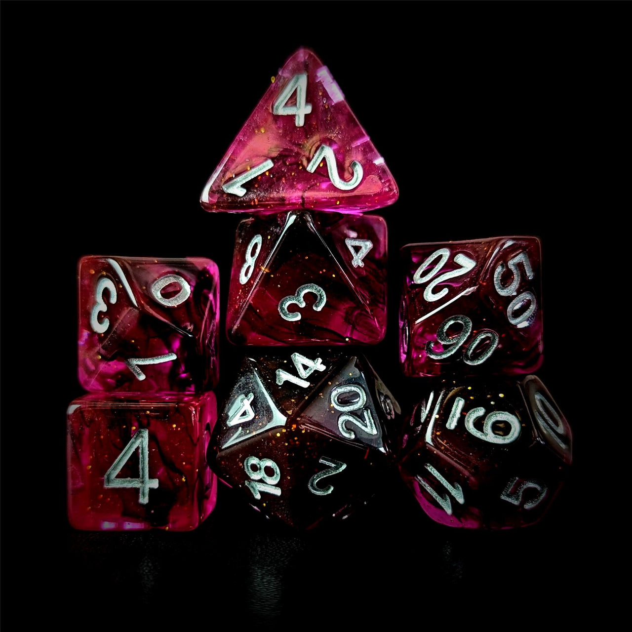 Glitter in Magenta Resin - 7pcs RPG Full Dice Set