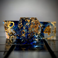Thumbnail for Blue Swirl in Clear with Gold Foil Sharp Resin - 7pcs RPG Dice Set