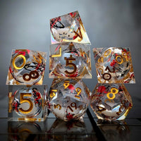 Thumbnail for 7pcs Dice Sharp Filled Liquid Wintersweet Flower Gold Font Red White