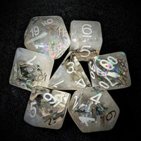 Thumbnail for Snowflakes in Clear & White Resin - 7pcs RPG Full Dice Set