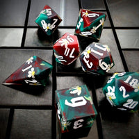 Thumbnail for White Flower in Red & Green Filled Sharp Resin - 7pcs RPG Dice Set