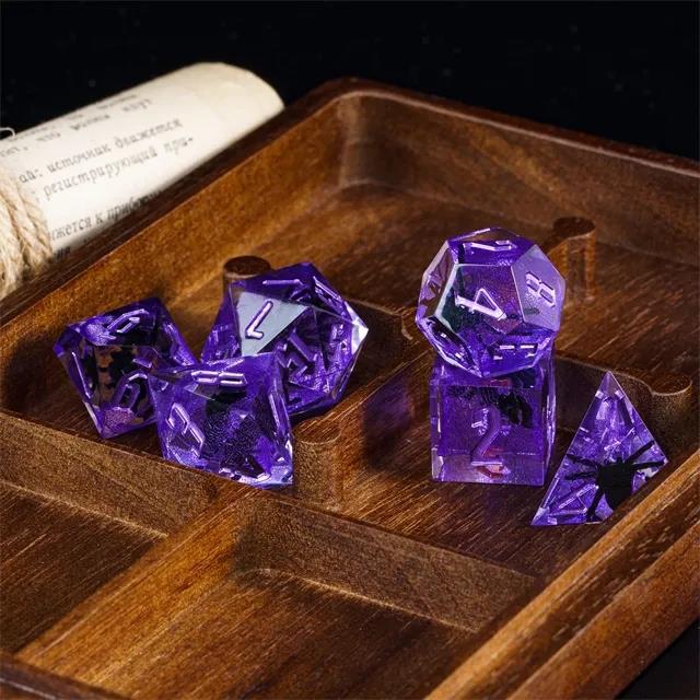 Spider in Clear & Purple Filled Sharp Resin - 7pcs RPG Dice Set