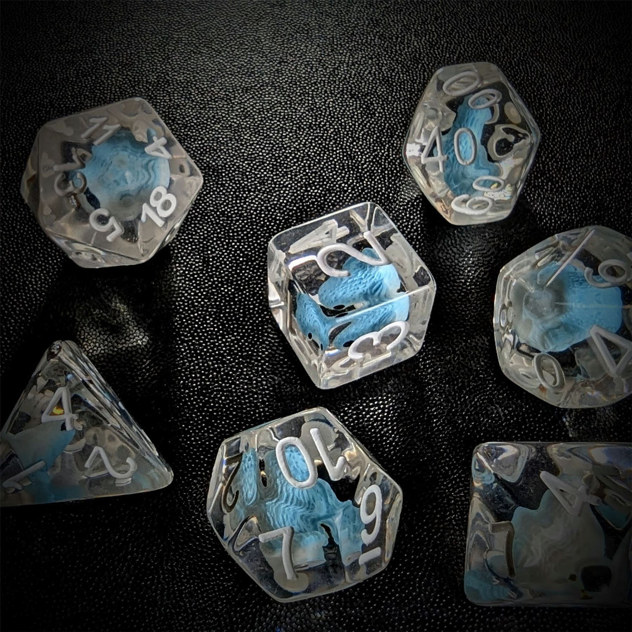 Blue Bird in Clear Resin - 7pcs RPG Full Dice Set