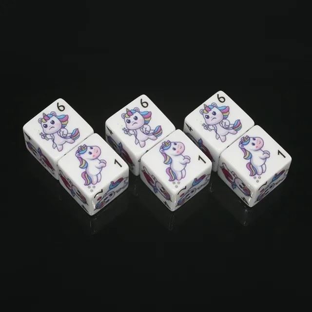 16mm White Unicorn Acrylic  - 6pcs D6 RPG Dice Set