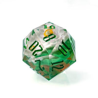 Thumbnail for White Flower in Clear & Green Sharp Resin - D20 RPG Dice