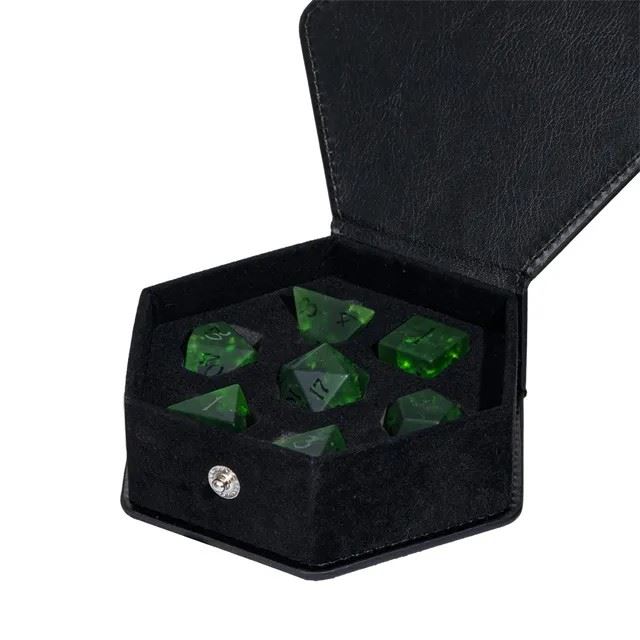 Cracked & Frosted Forest Green Glass - 7pcs RPG Dice Set