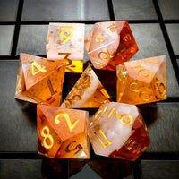 Thumbnail for 7pcs Dice Sharp Filled Beer Bubbles Gold Font White Orange