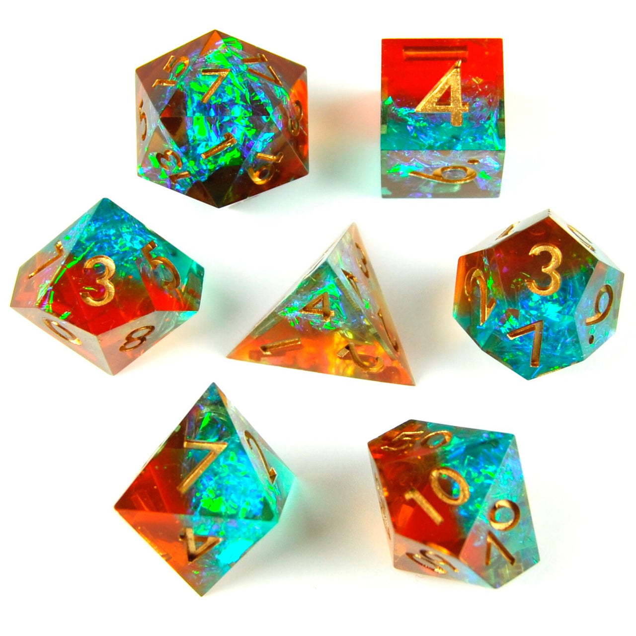 Candy in Cyan & Orange Sharp Resin - 7pcs RPG Dice Set