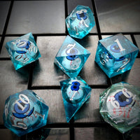 Thumbnail for Eye Ball in Clear & Blue Liquid Filled Sharp Resin - 7pcs RPG Dice Set